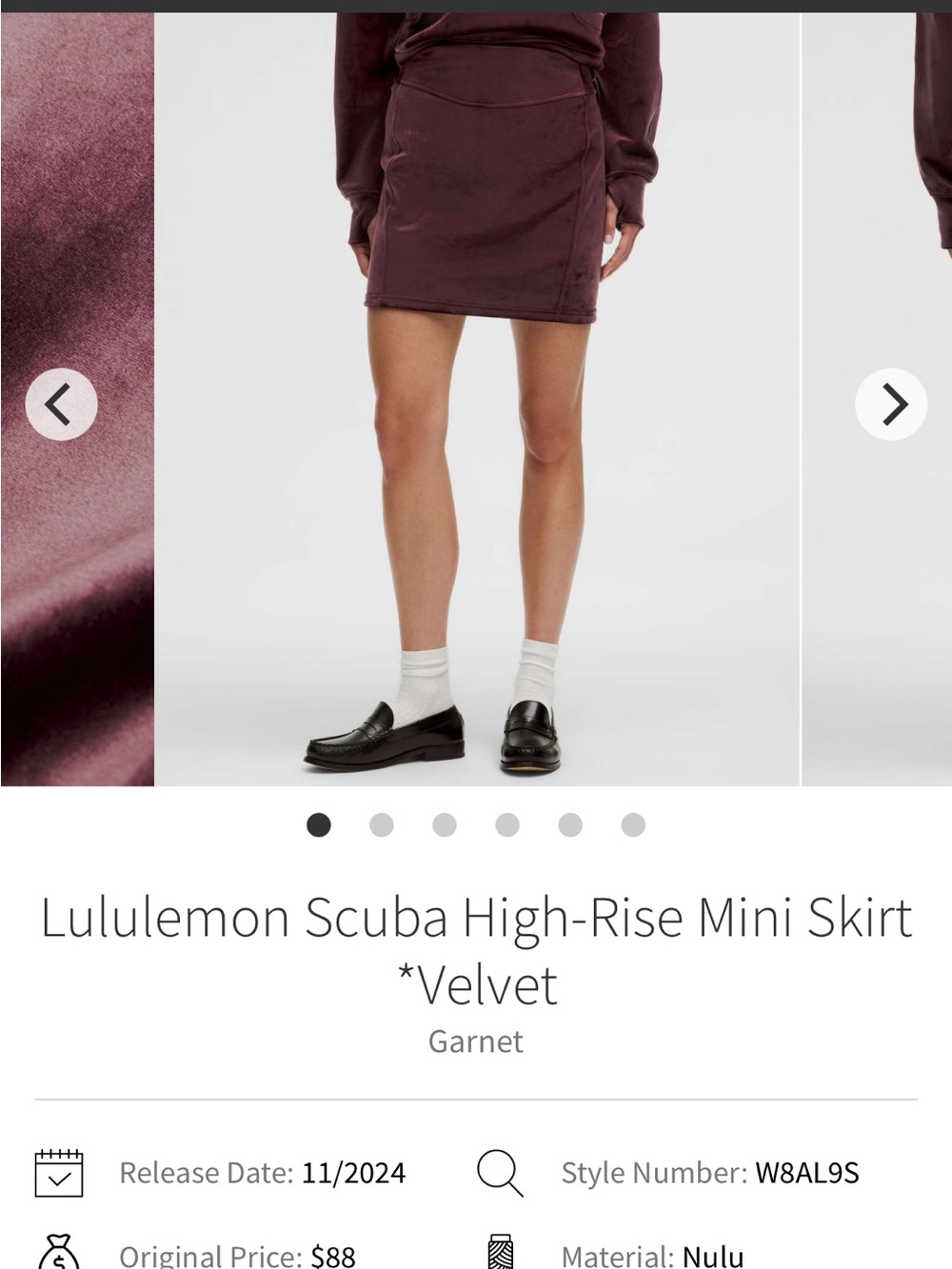 lululemon athletica garnet Velvet-Look Mini Skirt